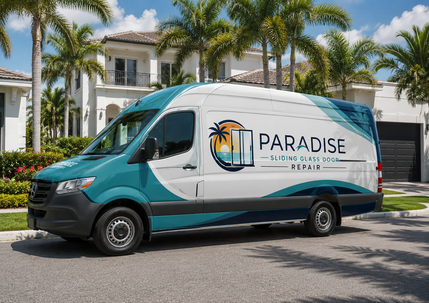 Paradise Sliding Glass Door Repair service truck